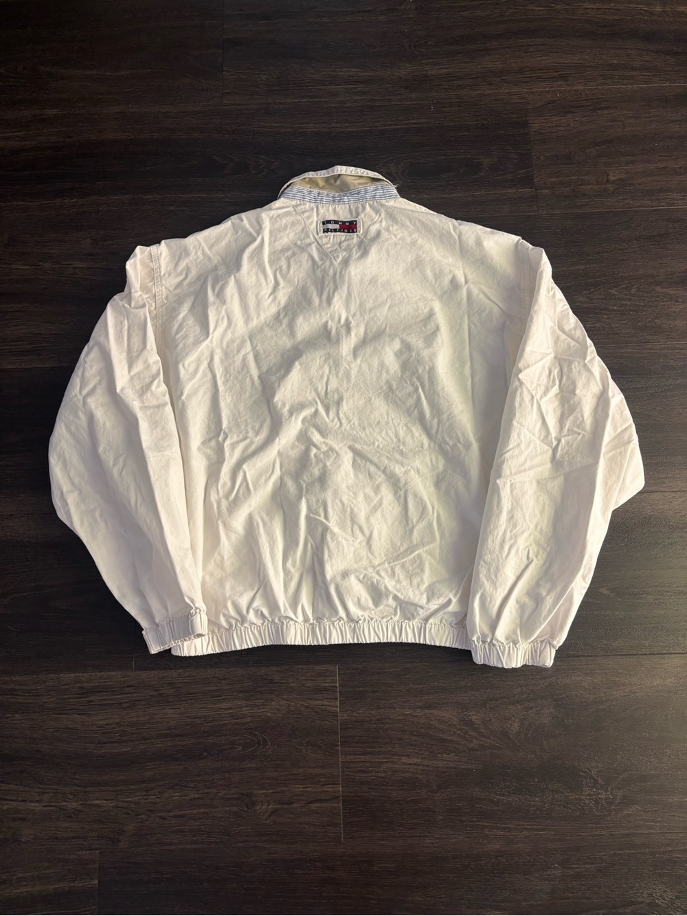 Vintage Tommy Hilfiger Jacket Mens L White Twill Bomber Collared Full Zip Logo - Picture 3 of 5